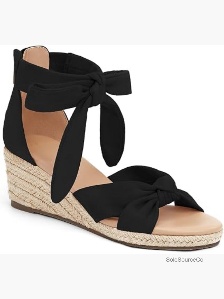 Wedge Sandals With Bow Back Zip Espadrilles Platform Summer Dress Shoes